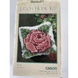 Vintage Caron WonderArt Latch Hook 12”x12” Pillow Kit Rose #4606 New Open box